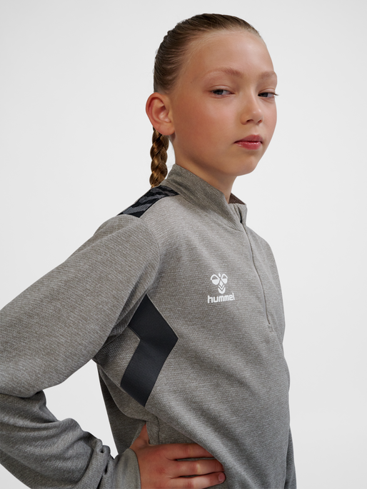 hmlAUTHENTIC HALF ZIP SWEAT KIDS, GREY MELANGE, model
