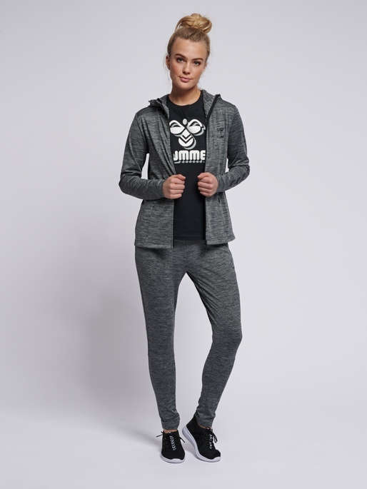 hmlSELBY ZIP HOODIE, DARK GREY MELANGE, model