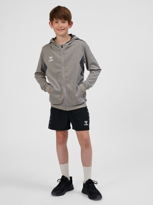 hmlAUTHENTIC PL ZIP HOODIE KIDS, GREY MELANGE, model