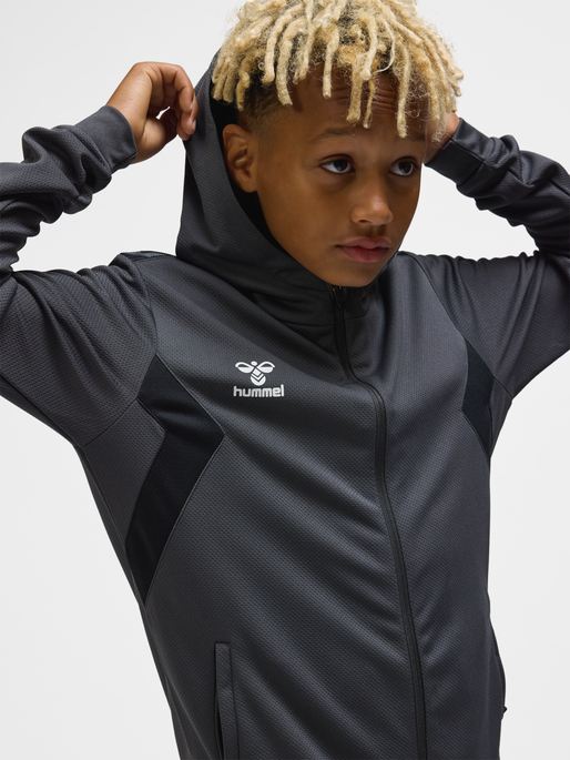 hmlAUTHENTIC PL ZIP HOODIE KIDS, ASPHALT, model