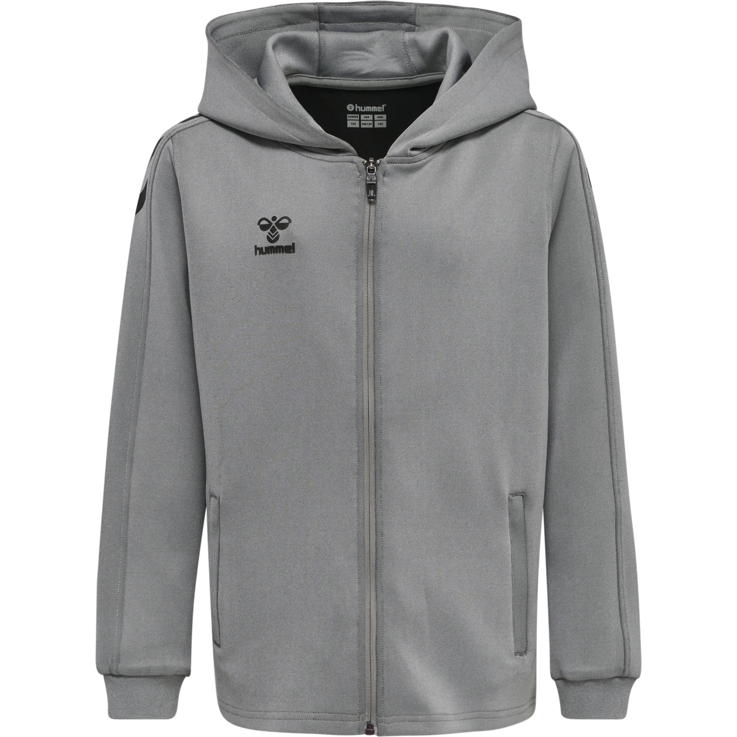 hmlCORE XK POLY ZIP HOOD SWEAT KIDS, GREY MELANGE, packshot