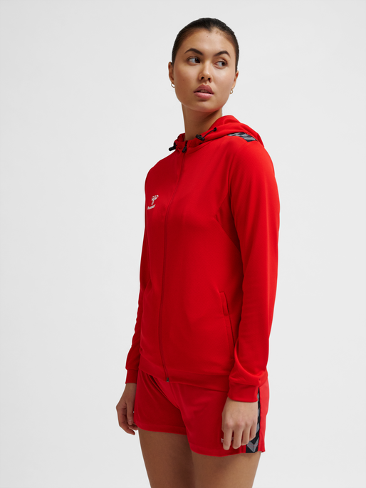 hmlAUTHENTIC PL ZIP HOODIE WOMAN, TRUE RED, model