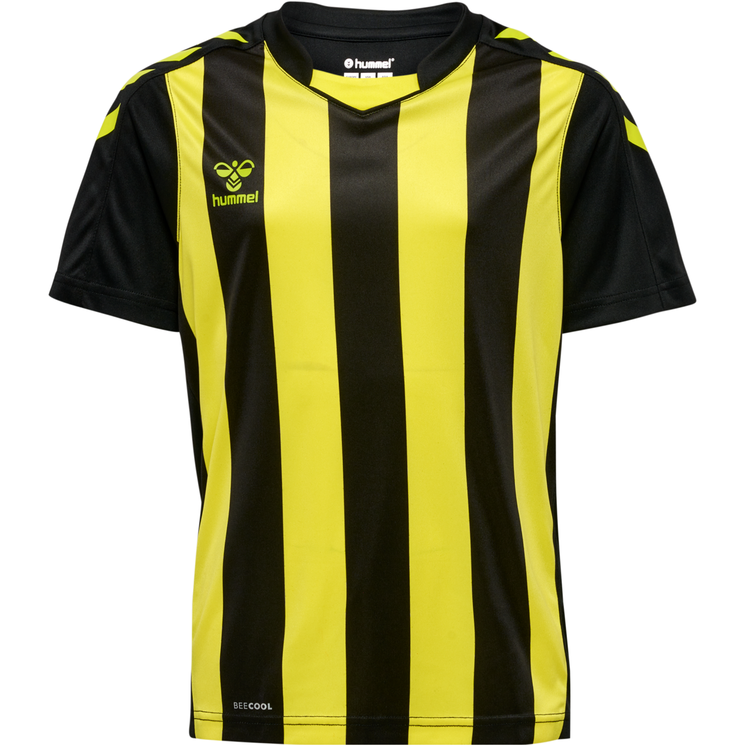 hmlCORE XK STRIPED JERSEY S/S KIDS, BLACK/BLAZING YELLOW, packshot