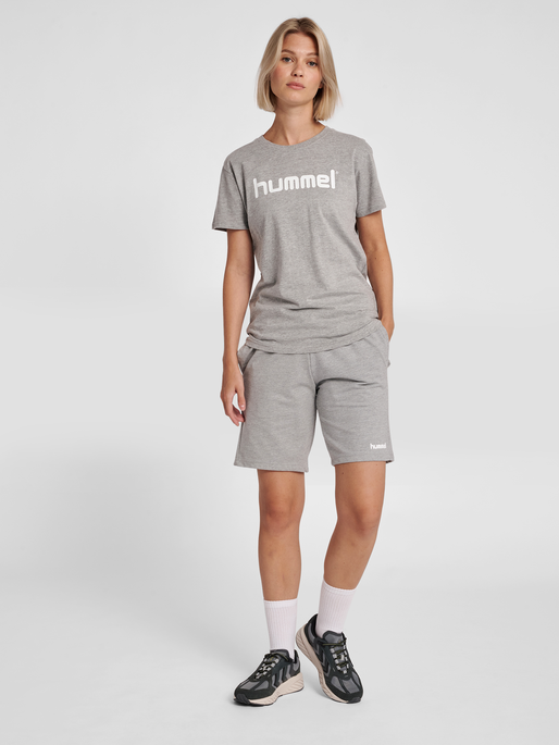 HMLGO COTTON LOGO T-SHIRT WOMAN S/S, GREY MELANGE, model
