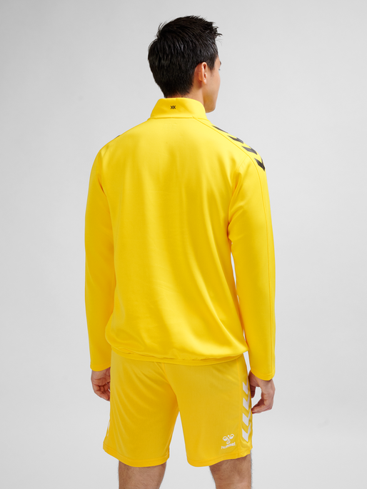 hmlCORE XK HALF ZIP POLY SWEAT, SPORTS YELLOW, model