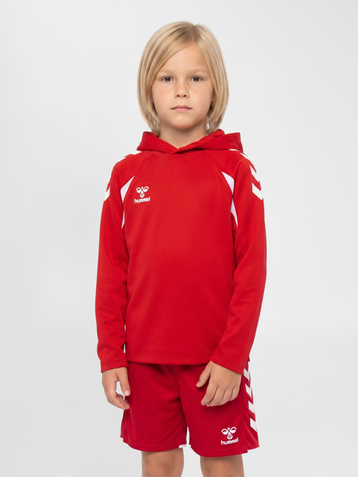 hmlCORE 2.0 HOODIE KIDS, TRUE RED/WHITE, model