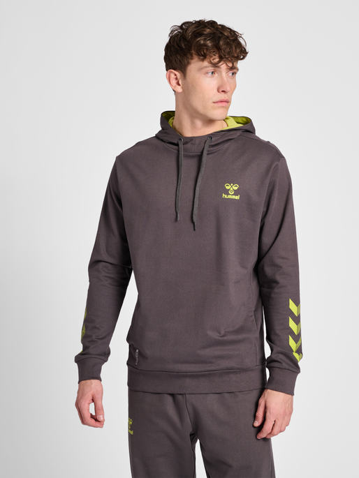 hmlOFFGRID COTTON HOODIE, FORGED IRON/DARK CITRON, model