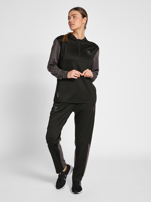 hmlONGRID 1/2 ZIP POLY SWEAT WO, JET BLACK/FORGED IRON, model