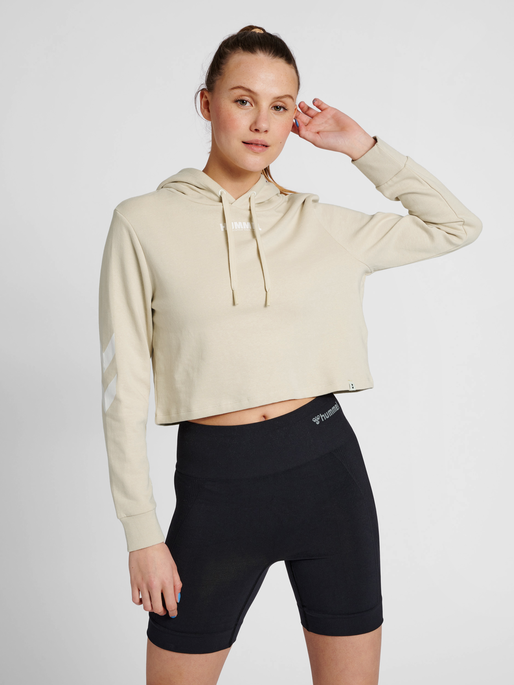 hmlLEGACY WOMAN CROPPED HOODIE, PUMICE STONE, model