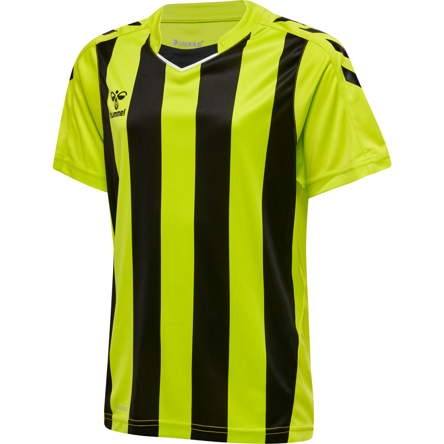 hmlCORE XK STRIPED JERSEY S/S KIDS, LIME POPSICLE/BLACK, packshot