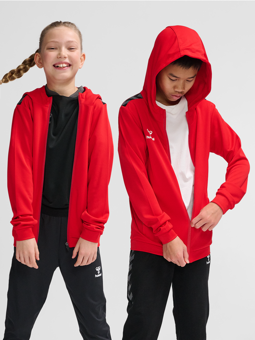 hmlAUTHENTIC PL ZIP HOODIE KIDS, TRUE RED, model