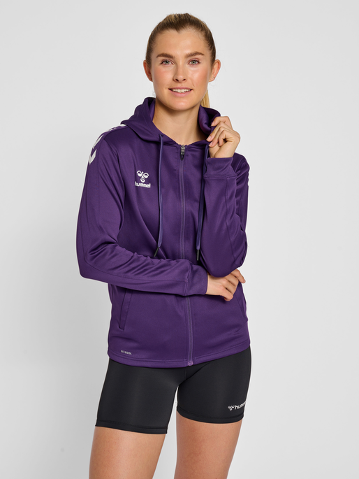 hmlCORE XK POLY ZIP HOOD SWEAT WOMA, ACAI/WHITE, model
