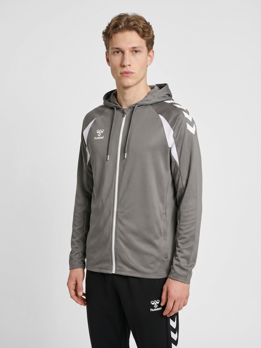 hmlCORE 2.0 ZIP HOODIE, STEEL GRAY/WHITE, model