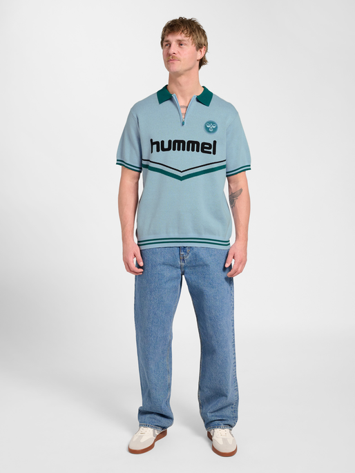 Knit Half-Zip Polo Shirt, LIGHT BLUE, model