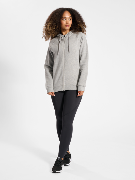 hmlRED HEAVY ZIP HOODIE WOMAN, GREY MELANGE, model