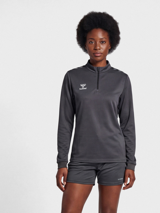 hmlAUTHENTIC HALF ZIP SWEAT WOMAN, ASPHALT, model