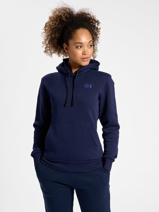 hmlCOURT COTTON HOODIE WOMAN, MARINE, model