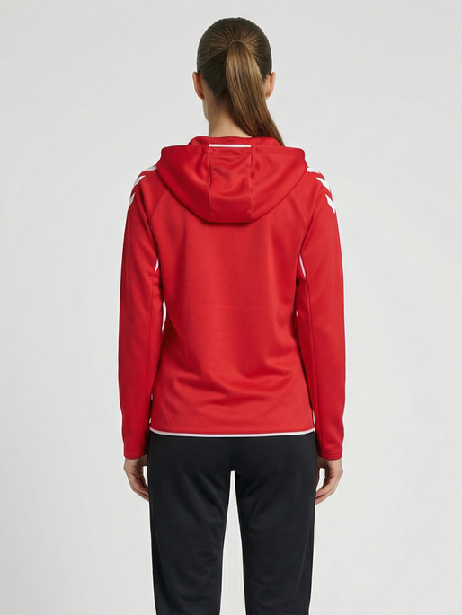 hmlCORE 2.0 ZIP HOODIE WOMAN, TRUE RED/WHITE, model