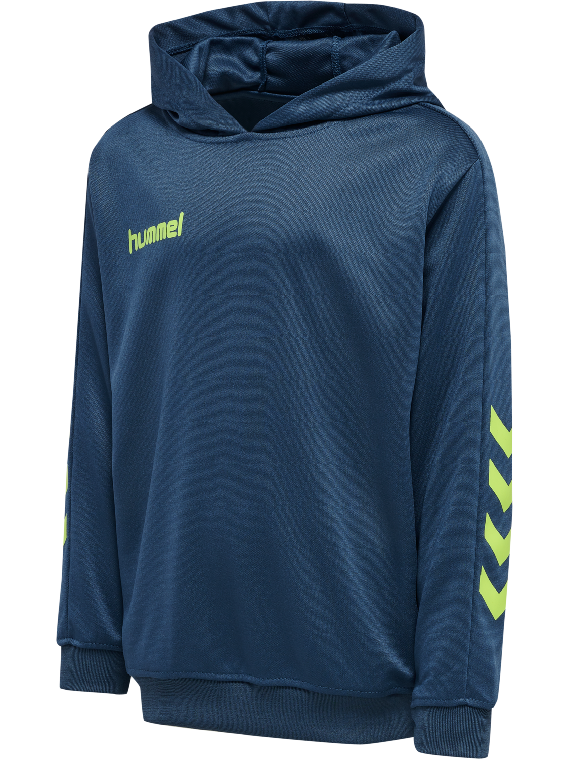 hmlPROMO KIDS POLY HOODIE, DARK DENIM/LIME PUNCH, packshot