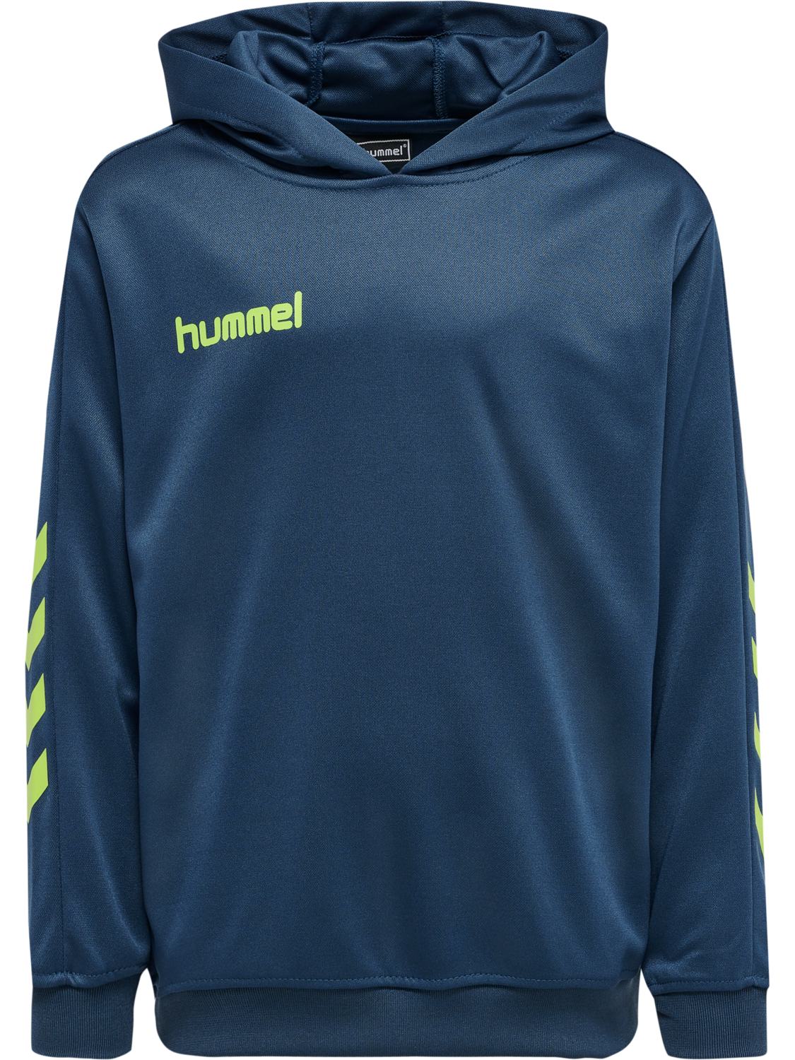 hmlPROMO KIDS POLY HOODIE, DARK DENIM/LIME PUNCH, packshot