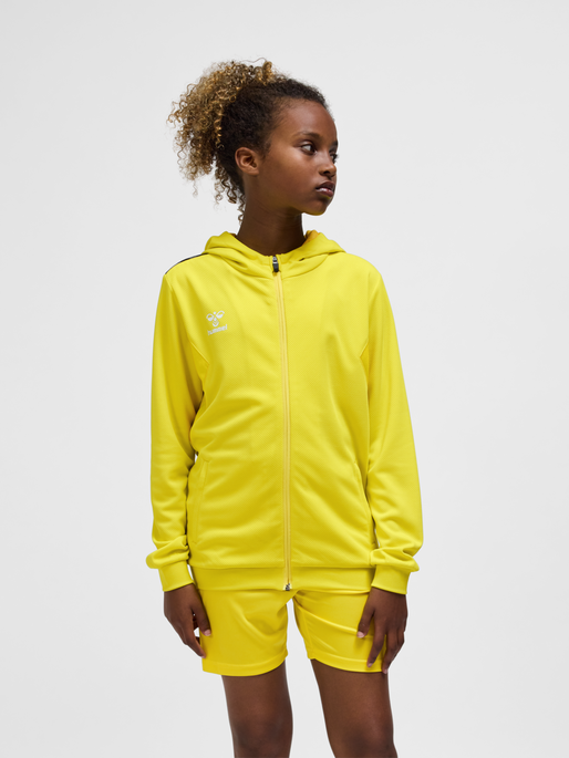 hmlAUTHENTIC PL ZIP HOODIE KIDS, BLAZING YELLOW, model
