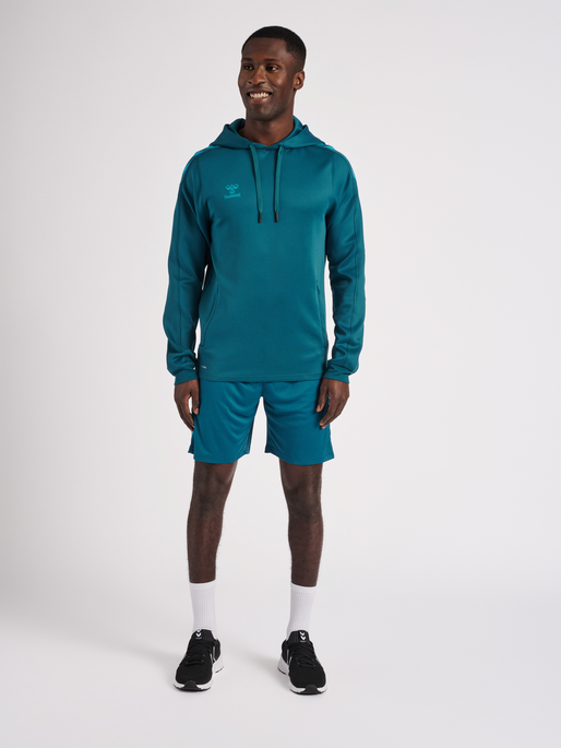 hmlCORE XK POLY SWEAT HOODIE, BLUE CORAL, model
