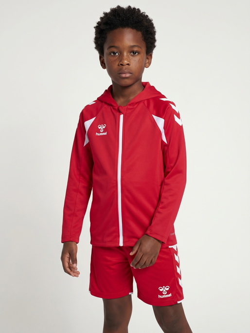 hmlCORE 2.0 ZIP HOODIE KIDS, TRUE RED/WHITE, model