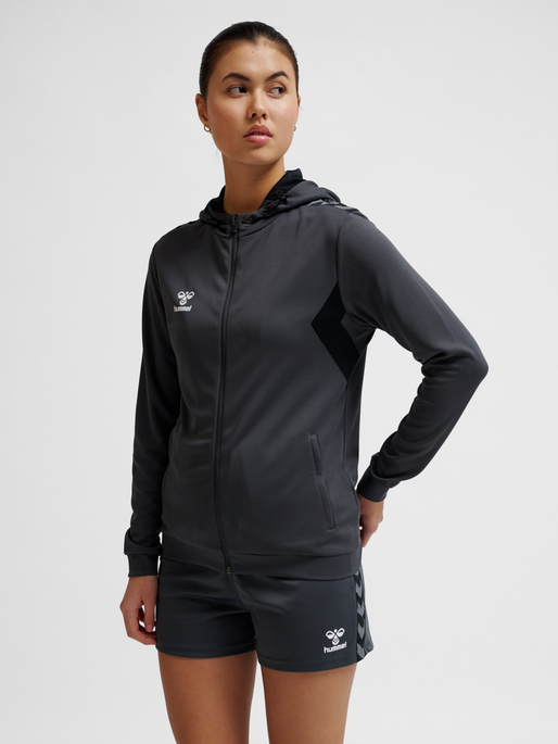 hmlAUTHENTIC PL ZIP HOODIE WOMAN, ASPHALT, model