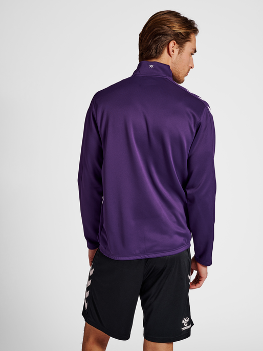 hmlCORE XK HALF ZIP POLY SWEAT, ACAI/WHITE, model
