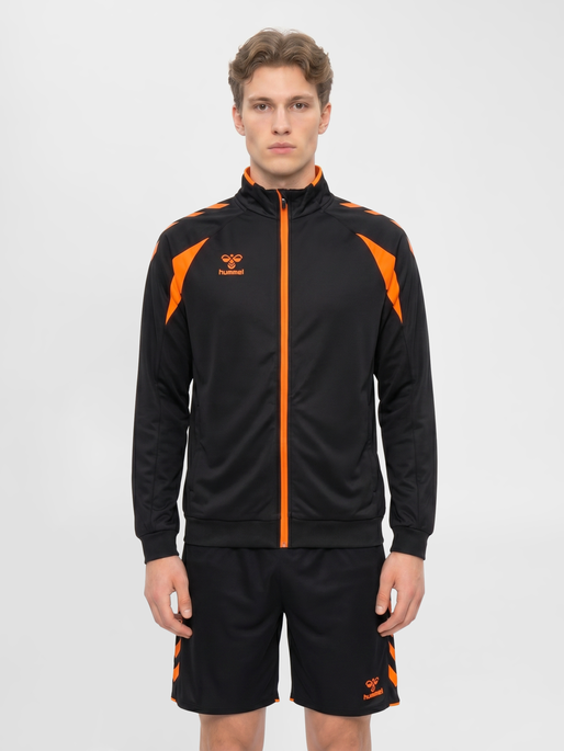 hmlCORE 2.0 TRACK ZIP JACKET, BLACK/ORANGE TIGER, model