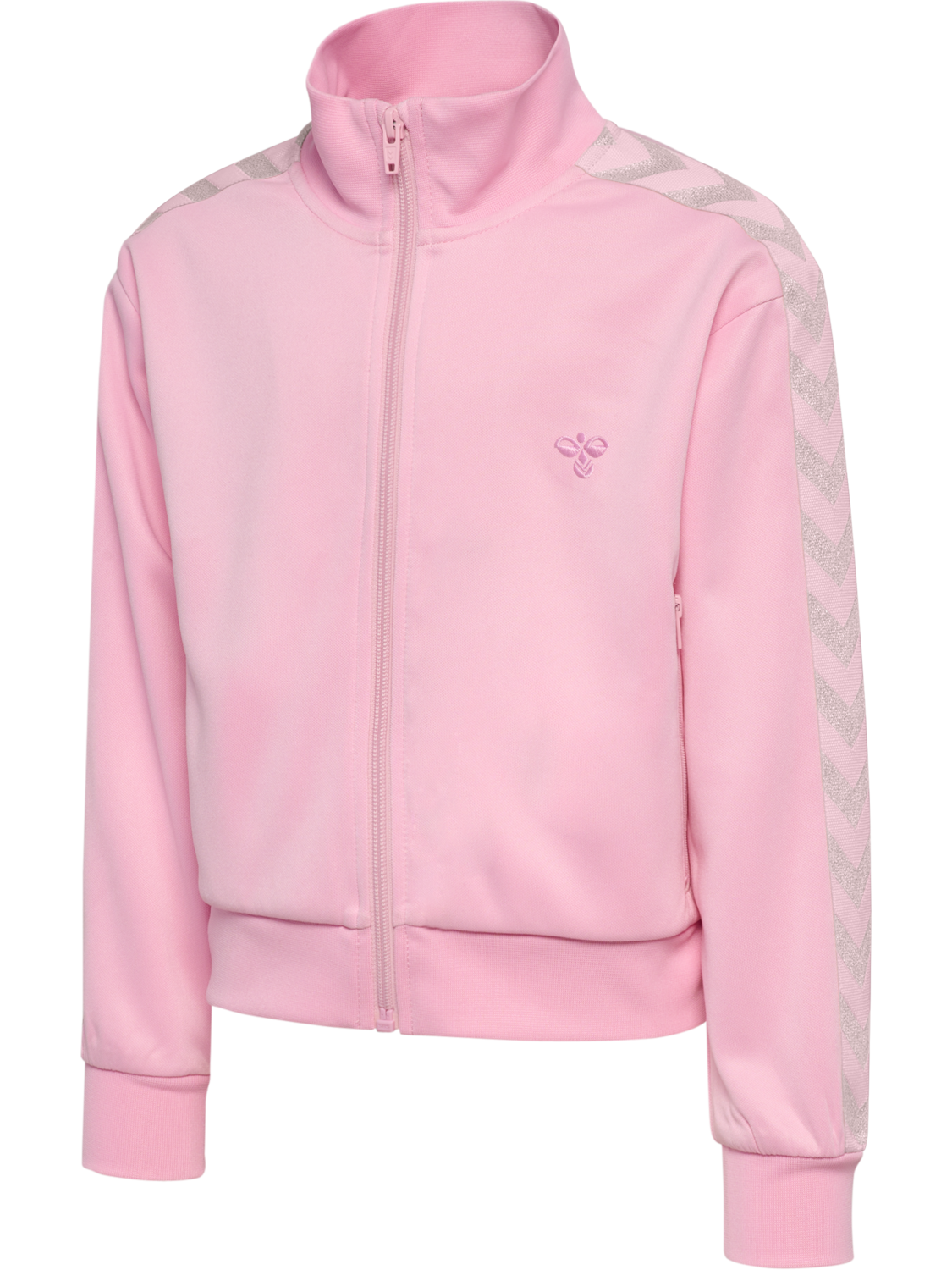 hmlJR REG POLY TAPE GIRL ZIP JACKET, ROSEATE SPOONBILL, packshot