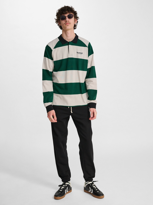 hmlLOOSE STRIPED POLO L/S, DARK GREEN, model