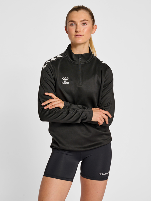 hmlCORE XK HALF ZIP SWEAT WOMAN, BLACK/BLACK, model