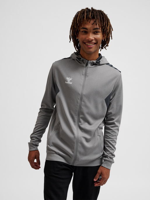 hmlAUTHENTIC PL ZIP HOODIE, GREY MELANGE, model