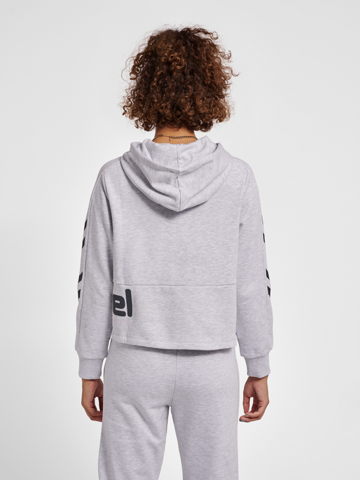 hmlLGC YOKO CROPPED HOODIE, LIGHT GREY MELANGE, model