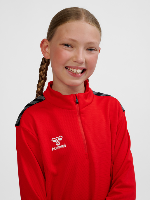 hmlAUTHENTIC HALF ZIP SWEAT KIDS, TRUE RED, model
