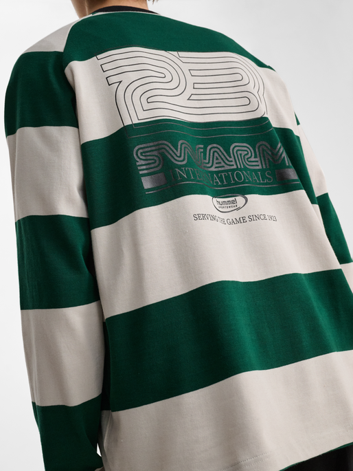 hmlLOOSE STRIPED POLO L/S, DARK GREEN, model
