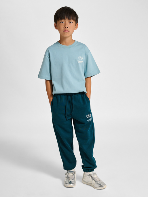 hmlJR LOOSE BLOCKED SWEATPANT BTS, REFLECTING POND, model