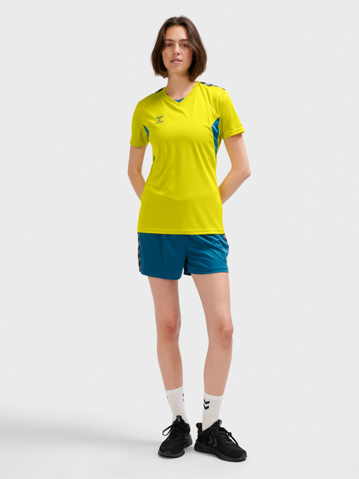 hmlAUTHENTIC PL JERSEY S/S WOMAN, SULPHUR SPRING/BLUE CORAL, model