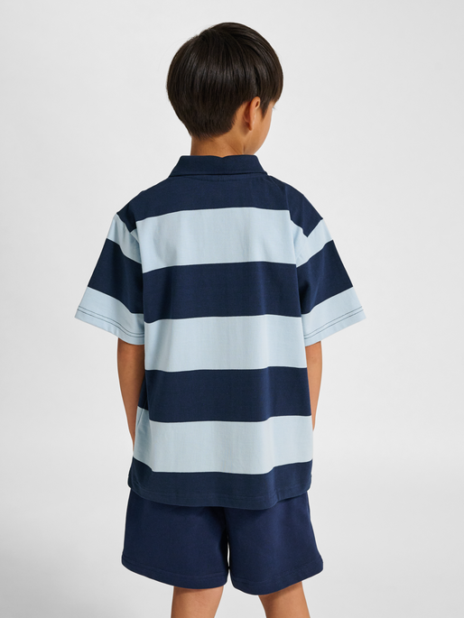 hmlJR LOOSE STRIPED POLO S/S BEE, DRESS BLUES, model