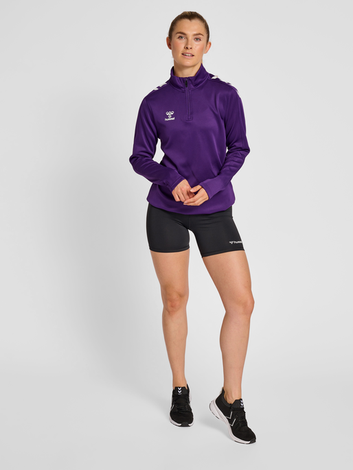 hmlCORE XK HALF ZIP SWEAT WOMAN, ACAI/WHITE, model