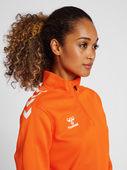hmlCORE XK HALF ZIP SWEAT WOMAN, ORANGE TIGER, model