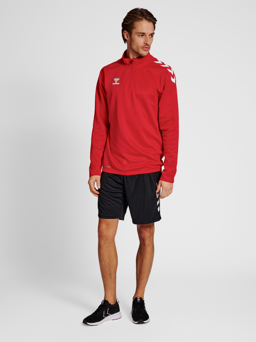 hmlCORE XK HALF ZIP POLY SWEAT, TRUE RED, model