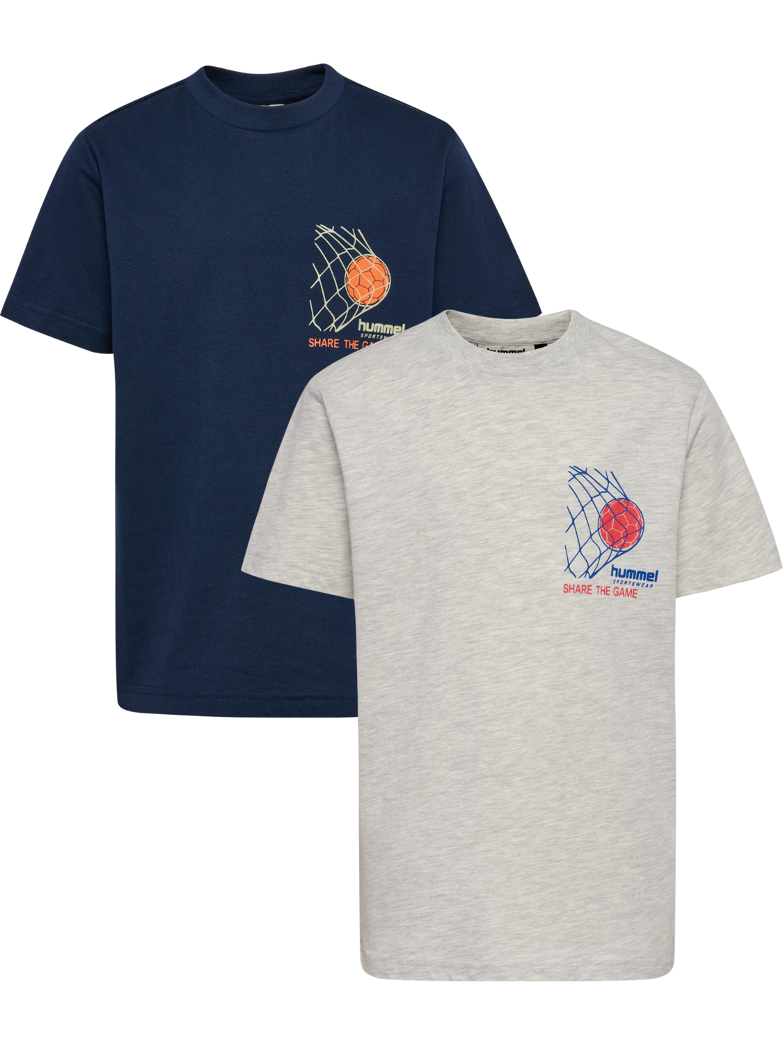 hmlJR REG T-SHIRT S/S RUNNER 2-PACK, LIGHT GREY MELANGE/DRESS BLUES, packshot