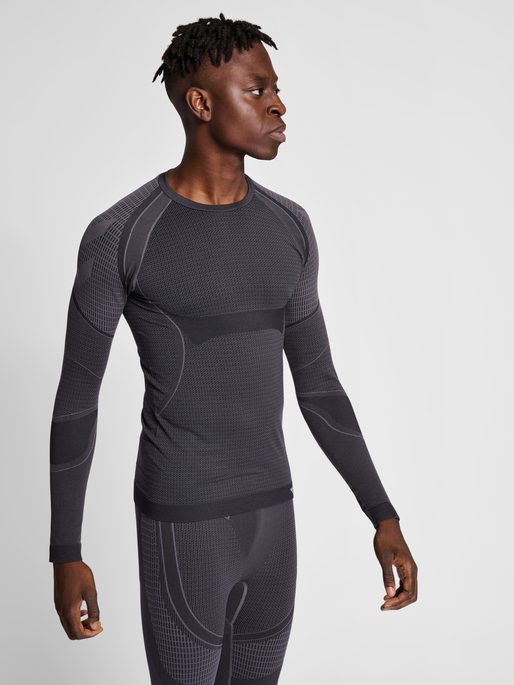 hmlMT OLLI SEAMLESS T-SHIRT L/S, BLACK/ASPHALT MELANGE, model