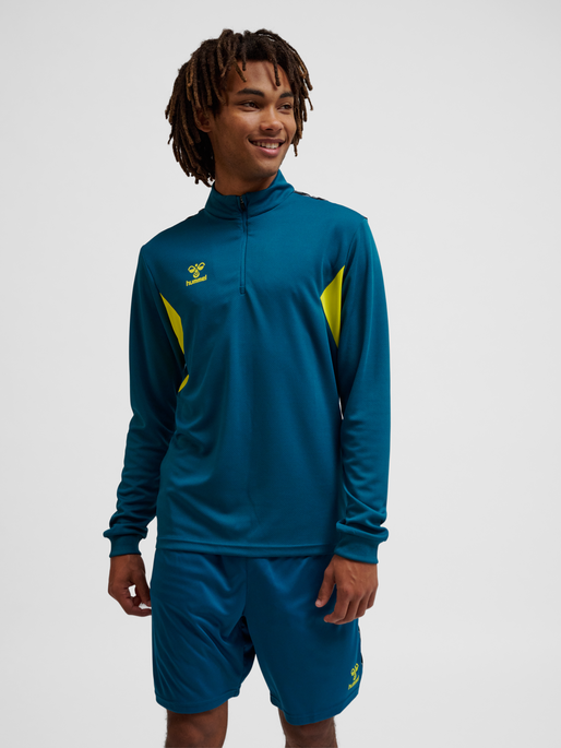 hmlAUTHENTIC HALF ZIP SWEAT, BLUE CORAL/SULPHUR SPRING, model