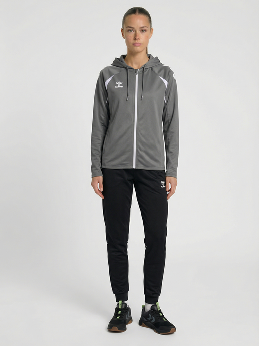 hmlCORE 2.0 ZIP HOODIE WOMAN, STEEL GRAY/WHITE, model
