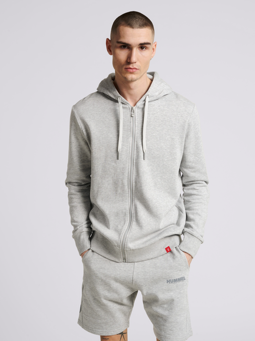 hmlLEGACY ZIP HOODIE, GREY MELANGE, model