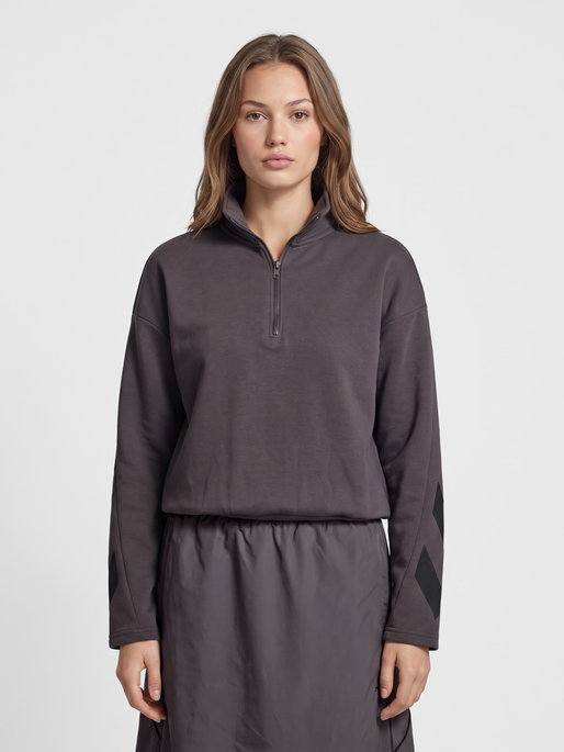 hmlI-D ZIP POLO SWEATSHIRT, SHALE, model
