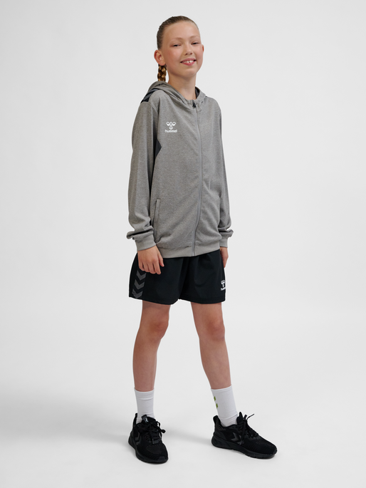 hmlAUTHENTIC PL ZIP HOODIE KIDS, GREY MELANGE, model